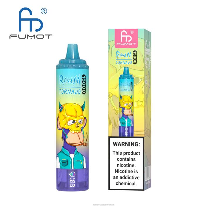 RandM Tornado Schweiz | Fumot RandM Tornado 00P253 15000 Vape-Gerät mit Akku und E-Liquid-Display Version 3 Mango auf Eis